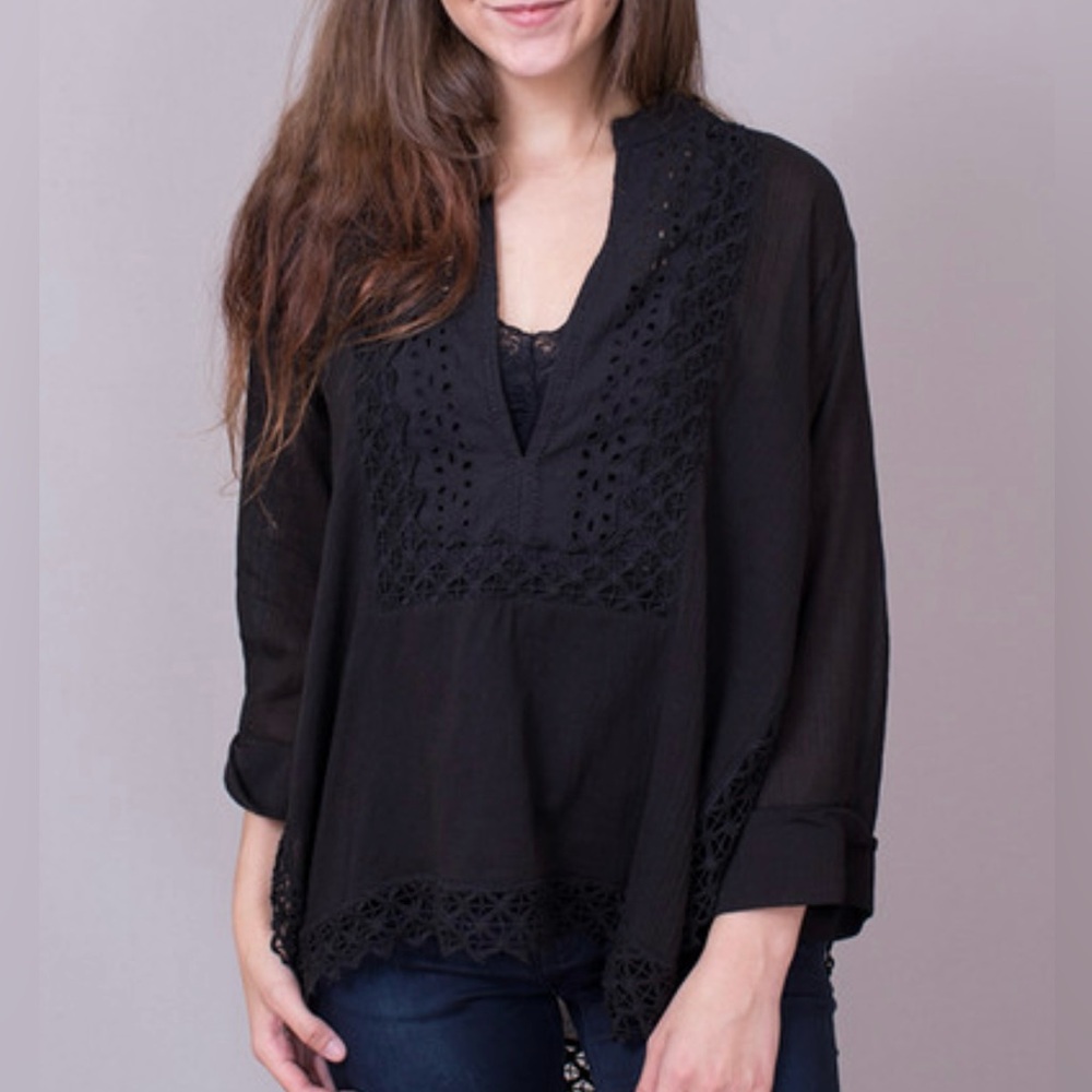Lovestitch Women’s The Eyelet Tunic    lightweight sheer blouse 100% cotton SZ M